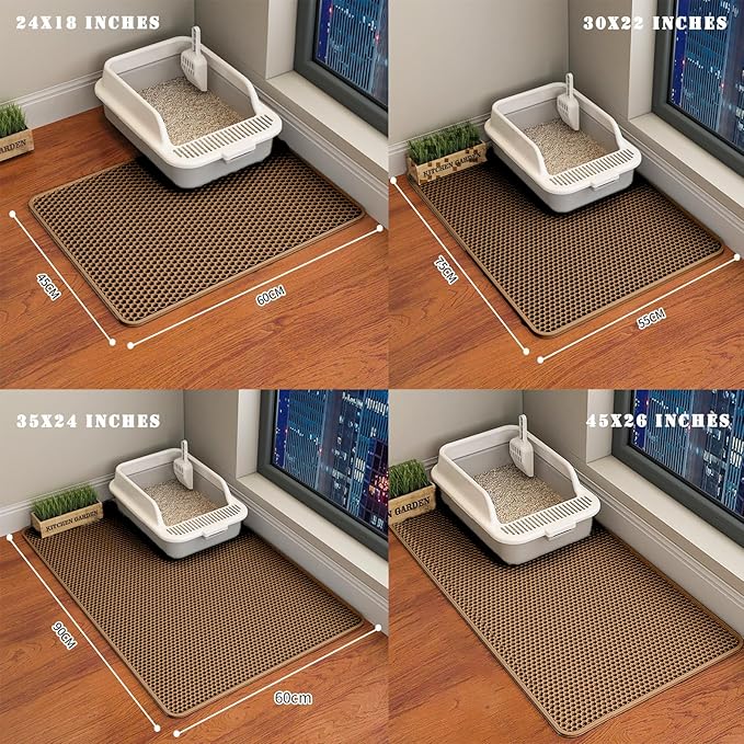 HCY&WLD Cat Litter Mat, Honeycomb Double Layer Cat Litter Trapping Mat, Waterproof Urine Proof Non-Slip, Scatter Control, Less Waste, Easier to Clean (Brown, 24" X 18")