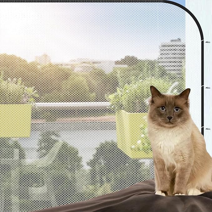 Cat Balcony Rail Net, 10x2.6Ft Anti Fall Netting PET Balcony Mesh Fence Net, Cat Safety Net Balcony Screen, Crib Stair Patios Balcony Railing Cover for Kids & Pets - Black
