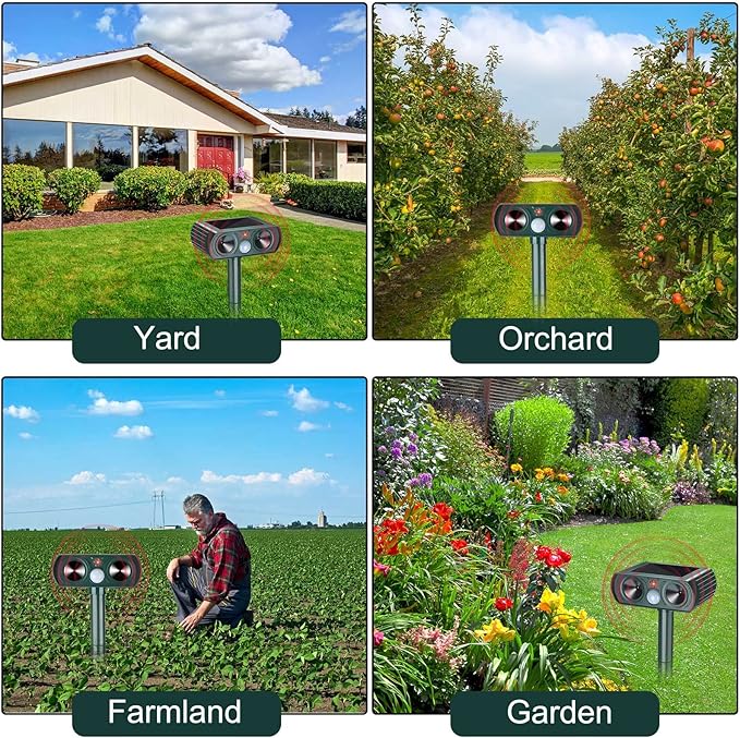 Ultrasonic Solar Animal Repeller Outdoor Cat Repellent with Motion Sensor Waterproof and Weatherproof Squirrel Dog for Garden Yard Farm (3)