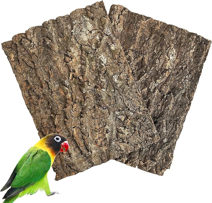 Cork Bark Perch for Birds 16"X12" Natural Cork Chewing Toy 2 PCS Flat Budgies Bark Seat Board Wood Bark Background Decor Panel Birdcage Accessories for Parakeet Lovebirds Cockatiels Conures