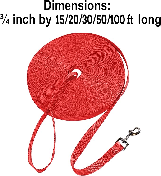 Hi Kiss Dog/Puppy Obedience Recall Training Agility Lead - 15ft 20ft 30ft 50ft 100ft Training Leash - Great for Training, Play, Camping, or Backyard (15 Feet, Red)
