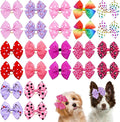 24PCS Big Dog Hair Bows with Rubber Band Random Pattern for Large XL Breed Bowknot Topknot Grooming Hair Accessories