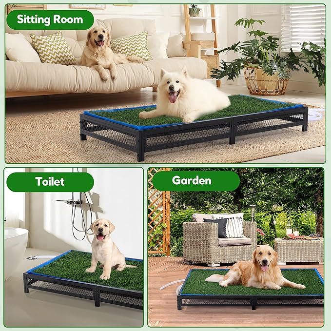 HOMBYS Porch Potty for Dogs with Drain, Artificial Grass Dog Potty Tray for Indoor & Outdoor,Pet Litter Box for Small Dogs, Puppy Toilet for Patio (25" L x 23" W x 6" H)