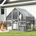 KEIKI 74" Large Outdoor Cat Enclosure for Multiple Cats, Weatherproof Wooden Catio with Platforms, Resting Boxes, Bridges and Canopy, Outdoor Cat House Cat Cage Outdoor, Gray