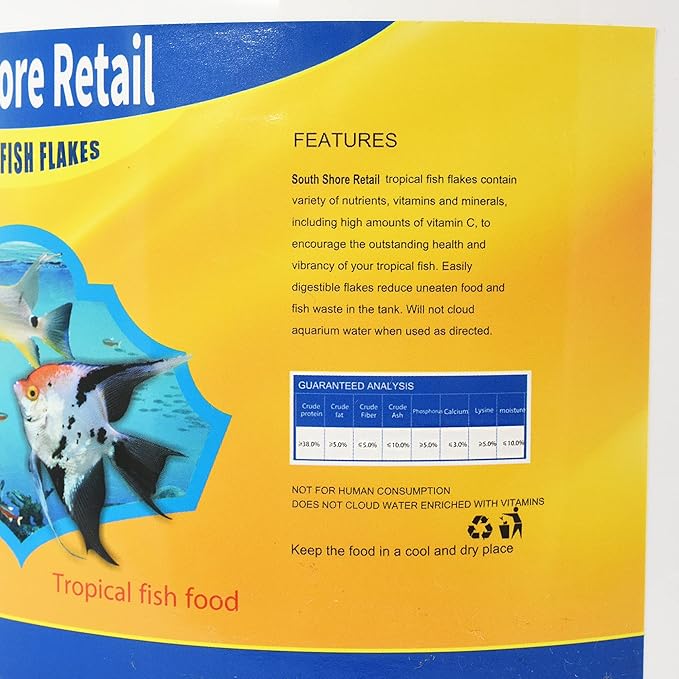 SOUTH SHORE RETAIL, LLC Color Enhancing Tropical Fish Flakes with Spirulina & Shrimp — Premium Whitefish Formula — 2.5lb Bulk Aquarium Fish Food - Veteran Owned Small Business