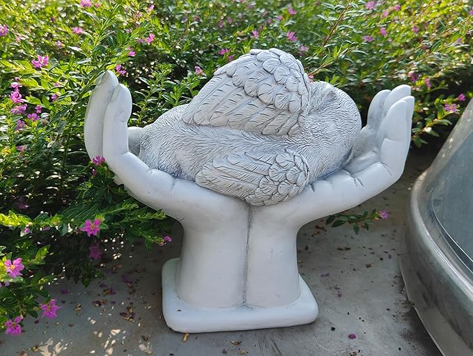 Personalized Memorial Cat Angel Tribute Statue Resting in Peace in God's Hands, Cat Passing Away Gifts, Pet Loss Gift for Cat Grave Marker Stone -Customizable Name and Date