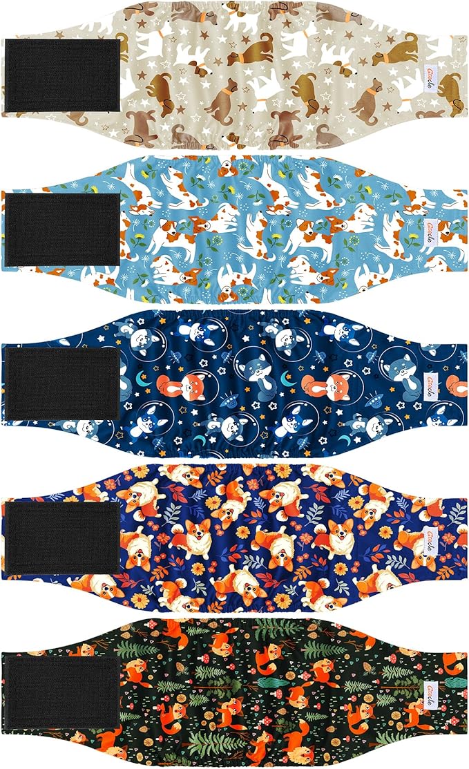5 Pack Dog Diapers Male Reusable, Premium Belly Bands for Male Dogs, High Absorbing Pee Wraps for Doggie in Incontinence or Excitable Urination Flower S