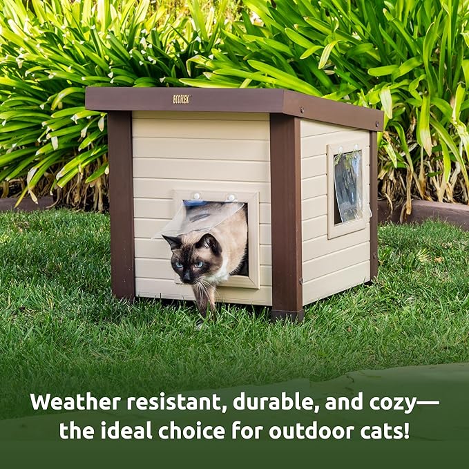 New Age Pet ECOFLEX Albany Outdoor Cat House, Weather‑Resistant, Dual Door Flaps, 21" W x 20" H