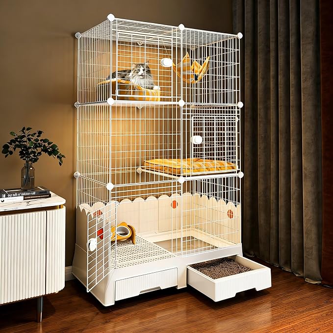 Oneluck Large Cat Cage Indoor On Wheels,35.5" L x 21.6" W x 62.2" H Cat Enclosure with Litter Box Ideal for 1-3 Cats,