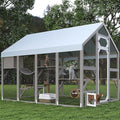 Extra Large Catio, Walk-in Outdoor Cat Enclosure with Weatherproof Cover, 8 Platforms & 2 Resting Boxes, Bridges & Window Connecting for Multiple Cats, Patio Backyard Pet Habitat