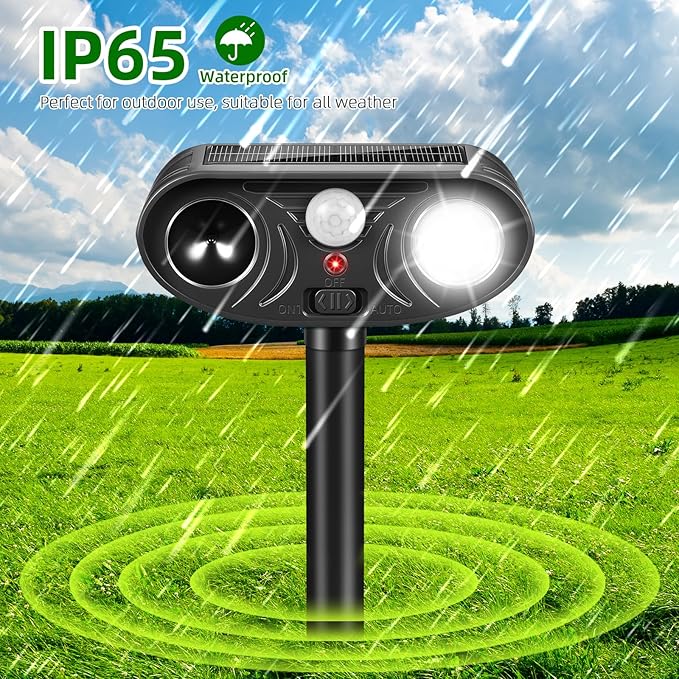 2026 Solar Ultrasonic Racoon Fortress Pro, Deer Cat Repellent Devices Animal Repeller Squirrel Rabbit Deterrent Outdoor with Motion Sensor&Flash Light to Scare Dog Skunk Out of Garden Yard(4Pack)