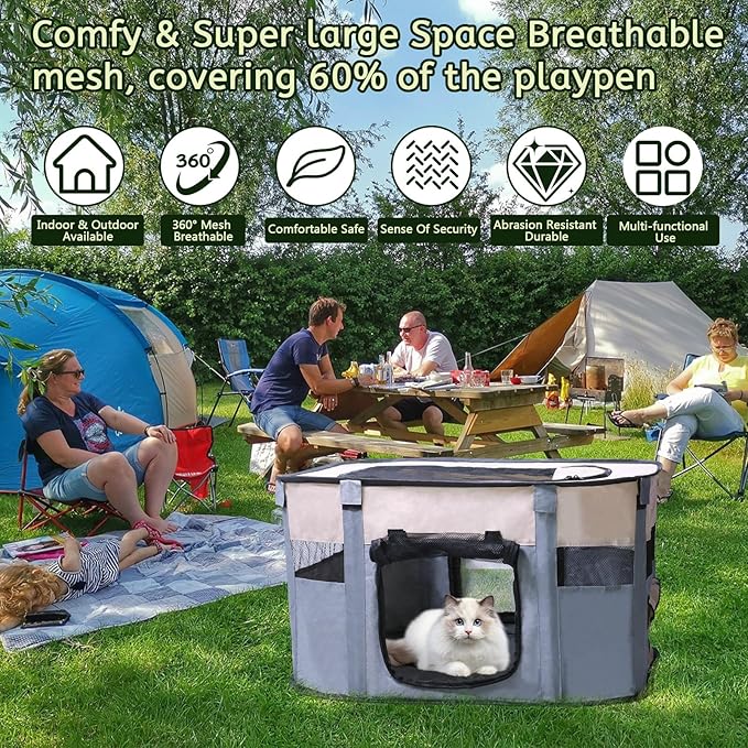Dog Playpen Portable Cat Dog Playpen for Indoor & Outdoor Foldable Kennel Tent Crate,Water-Resistant Breathable Shade Cover, Dog Crate for Small Animals with Carrying Case