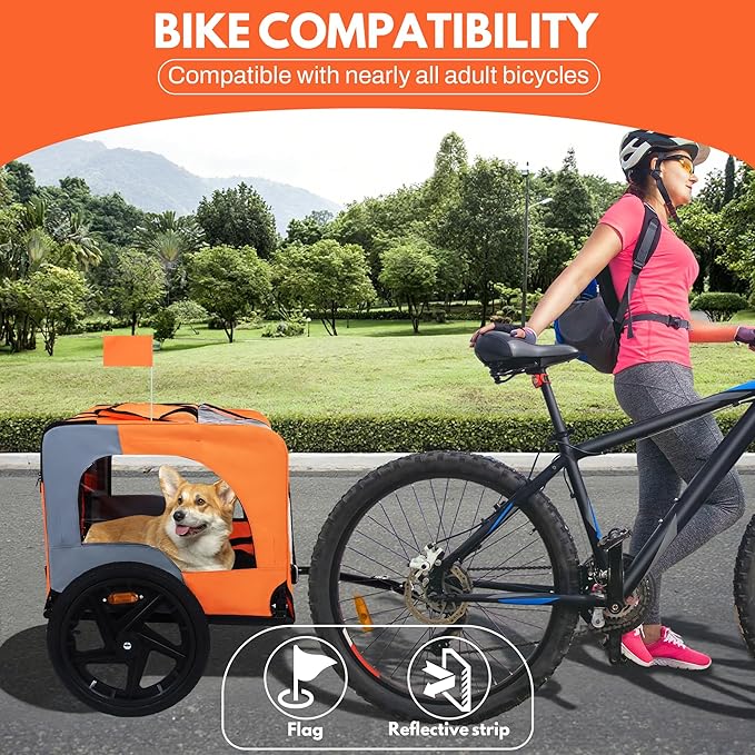 Pet Bike Trailer,Dog Bike Trailer for Small and Medium Pets,Up to 88lbs Easy Folding Cart Frame Quick Release Wheels,Non-Slip Floor,Internal Leash