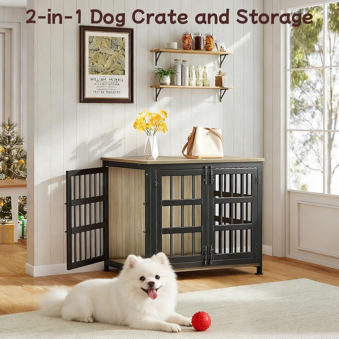 26'' Dog Crate Furniture Large Breed Dog Crate Dog Kennels for Inside Wooden Dog Crates End Table Heavy Duty Indoor Combination Cage for Medium to Large Dogs Maple