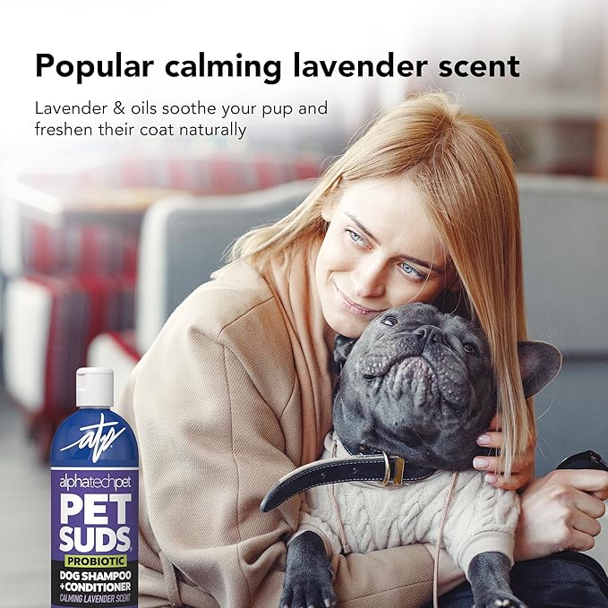 PetSuds Probiotic Dog Shampoo and Conditioner - Helps with Hotspots, and Dry, Oily Skin - Hypoallergenic and Sulfate Free Pet Shampoo - Lavender, 16 Oz. by Alpha Tech Pet
