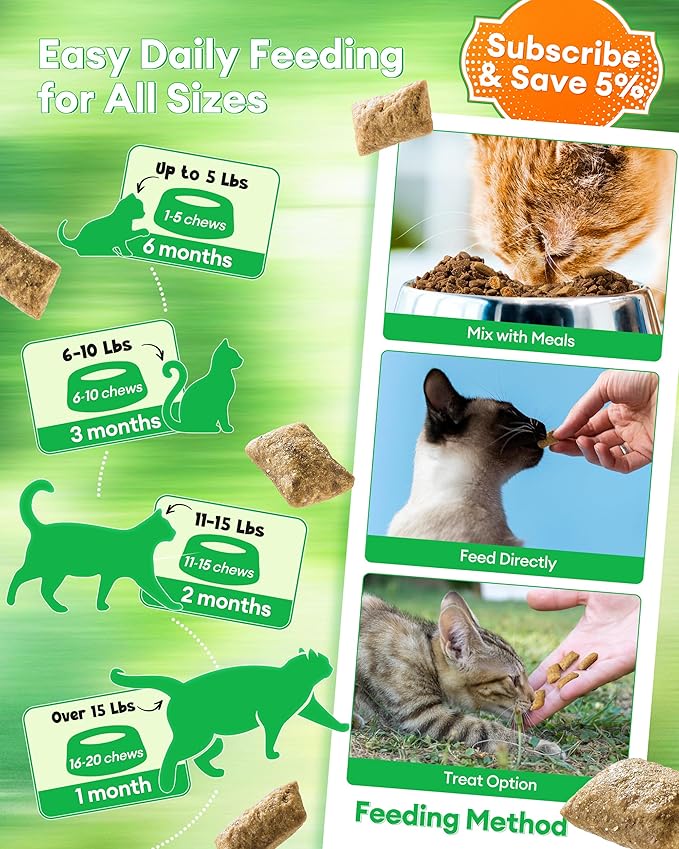 Flea and Tick Prevention for Cats – 500 Crunchy & Creamy Chews, Cat Flea Chewables with Skin & Coat Support – Oral Supplement for All Breeds & Ages