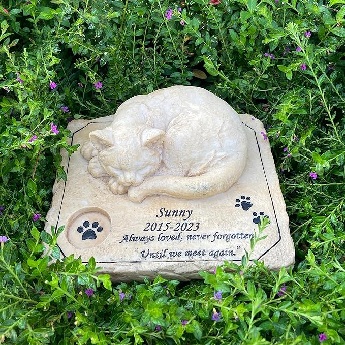 Personalized Cat Memorial Stones Waterproof kitty Memorial Grave Markers Garden Stones,Pet Memorial Tombstone with A Sleeping Sweet Kitty On The Top,Sympathy Pet Loss Gift, Customizable Name and Date