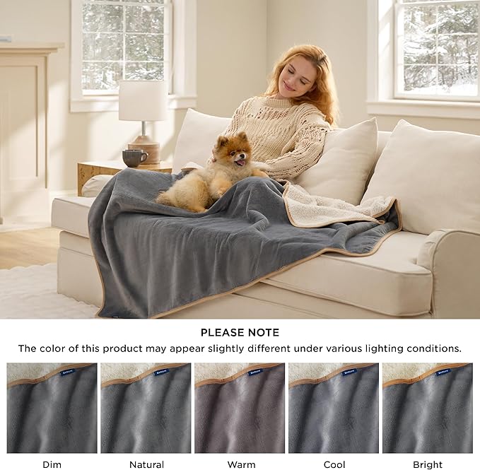 Bedsure Waterproof Blanket for Bed - Sherpa Fleece Waterproof Dog Blankets for Large Dogs, Pet Blankets for Bed/Couch, Soft Plush Reversible Furniture Protector, Twin Size, 80"x60", Grey