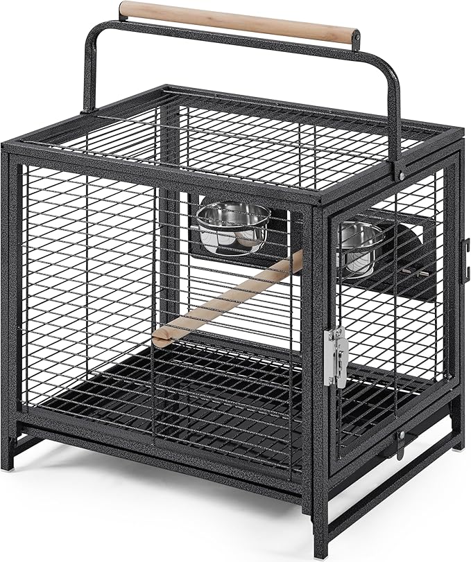 Topeakmart Travel Bird Cage Carrier for Small to Medium Sized Birds Lovebirds Parrotlet Conue Cockatiels with Handle Perch & Stainless Steel Bowls, Black