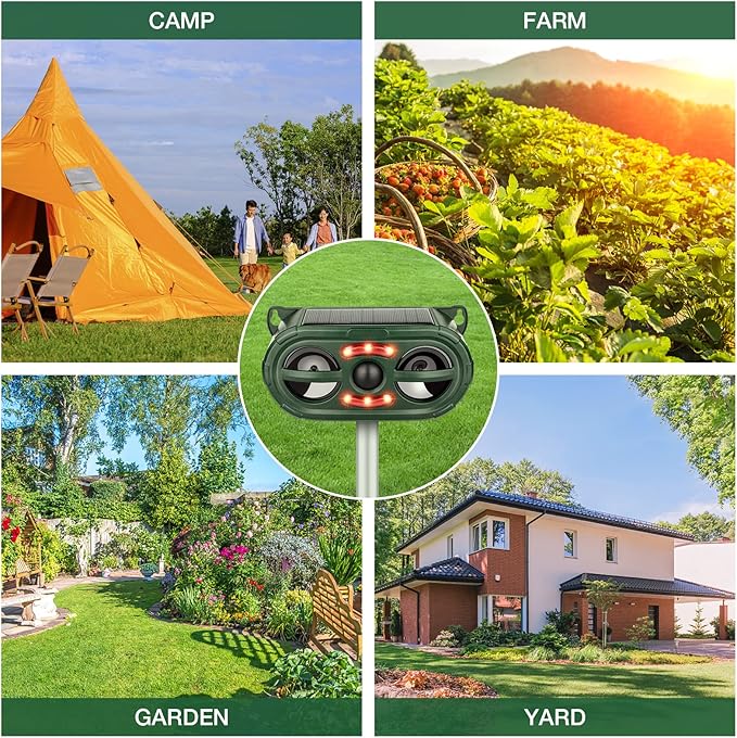 Ultrasonic Animal Repeller,Solar Pest Animal Repellent Outdoor,Cat Repellent Outdoor,Dog Repellent with Motion Sensor & Flashing Light,Deer Repellent Devices for Repelling Cat,Rabbit,Deer,Fox