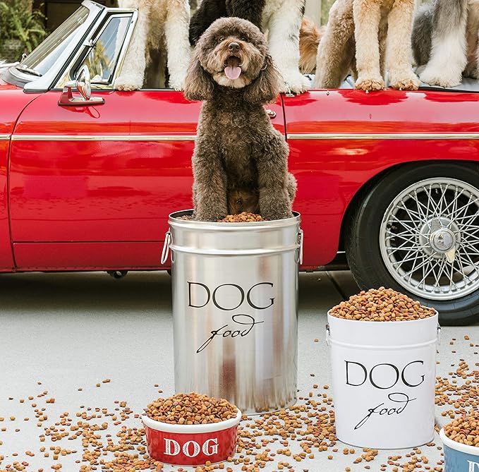 Harry Barker Classic White Dog Food Storage Canister – Small, Airtight Stainless Steel Pet Food Container, Holds Up to 10 lbs Dry Dog Food, Kitchen Counter & Pantry Storage - White