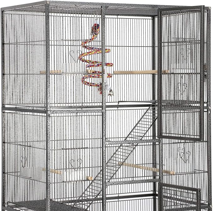 Topeakmart 3 Level Wrought Iron Large Parrot Bird Cage for 3 Parakeets with Detachable Stand, Black
