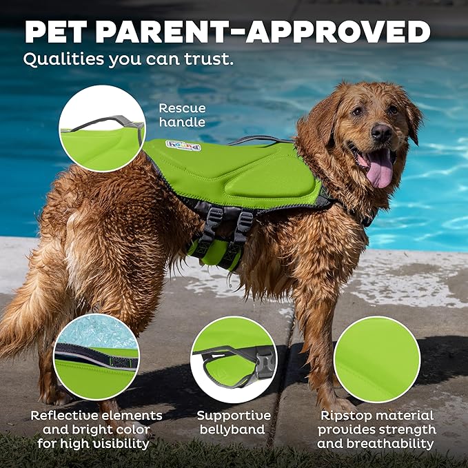Outward Hound Dawson Swim Green Dog Life Jacket, Small