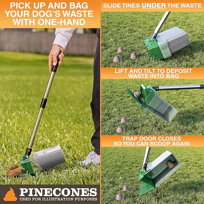 Neater Pet Brands Lift N’ Bag 2.0 Dog Pooper Scooper with Bag Attachment & 22" Pole for Small to Large Dogs, New & Improved Design, 60 Refill Bags, Heavy Duty Dog Poop Scooper for Yard, One-Hand Use