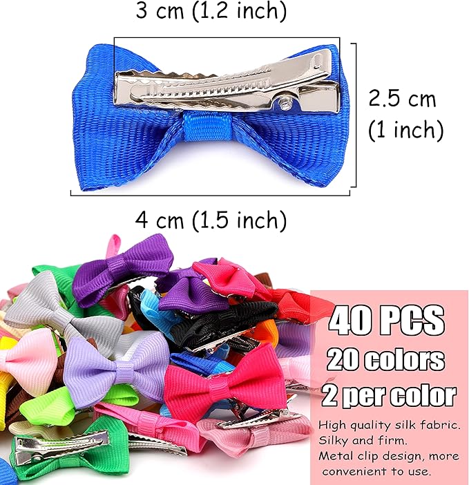 40PCS Christmas Dog Bows Cute Puppy Dog Small Bowknot Hair Bows with Clips Bands Small Hairs Bowknot Pet Hair Accessories Pet Grooming Accessories for Party Christmas Birthday