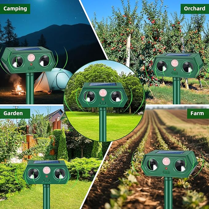 2026 Solar Ultrasonic Animal Repellent Outdoor, IP65 Waterproof Cat Repellent & Deer Repeller Devices, Motion Sensor Racoon Squirrel Fortress Pro Rabbit Skunk Deterrent for Yard Garden (4 Pack)