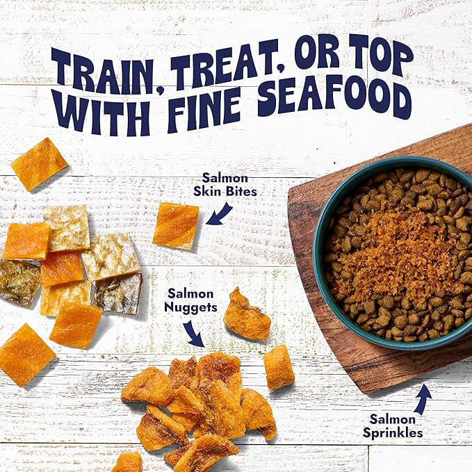 Finfare Freeze Dried Salmon Skin Bites, Grain Free Crunchy Salmon Cat Treats, High Protein & Omega-3s for Skin & Coat Health, Crafted in USA, 6oz