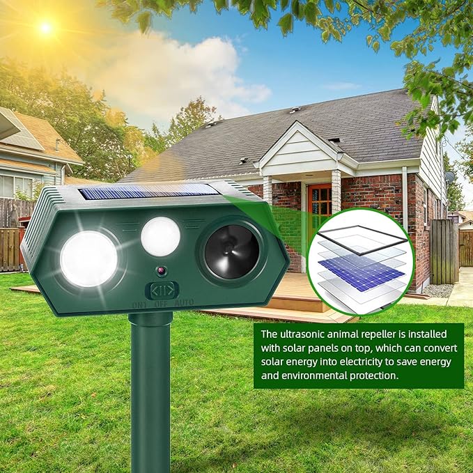 2026 Racoon Squirrel Sonic Fortress Pro Cat Repellent Outdoor, Solar Ultrasonic Animal Repeller Deer Deterrent with Motion Sensor&Flash Light to Scare Rabbit Dog Coyote Out of Garden Farm Yard(4Pack)