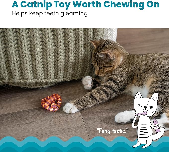 Catstages Plaque Away Pretzel Cat Toy – Interactive Catnip Dental Chew Toy to Help Clean Teeth,Fun for Play and Chewing,Orange,(Pack of 2)