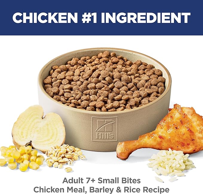 Hill's Science Diet Adult 7+, Senior Adult 7+ Premium Nutrition, Small Kibble, Dry Dog Food, Chicken, Brown Rice, & Barley, 15 lb Bag