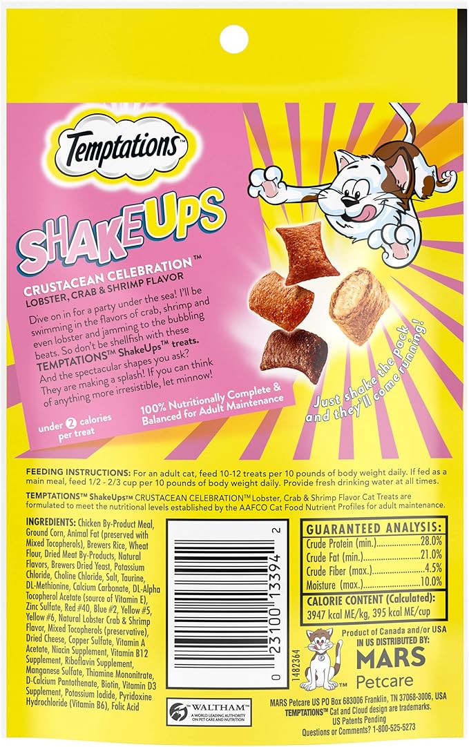 Temptations Cat Treat ShakeUps, Crunchy and Soft Cat Treats, Crustacean Celebration, 2.47 oz. Pouches (Pack of 12)