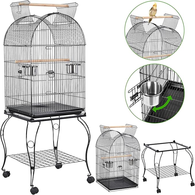 Yaheetech 59-inch Dome Open Top Large Medium Parrot Bird Cage On Stand for Sun Parakeets Conures Quaker Parrot Rolling Cockatiel Bird Cage