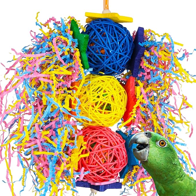 Bonka Bird Toys 1854 Tri Foraging Star 13" x 8" Natural Vine Ball Chew and Shred Toy for Medium to Large Birds Like Conures African Greys Amazons and Similar