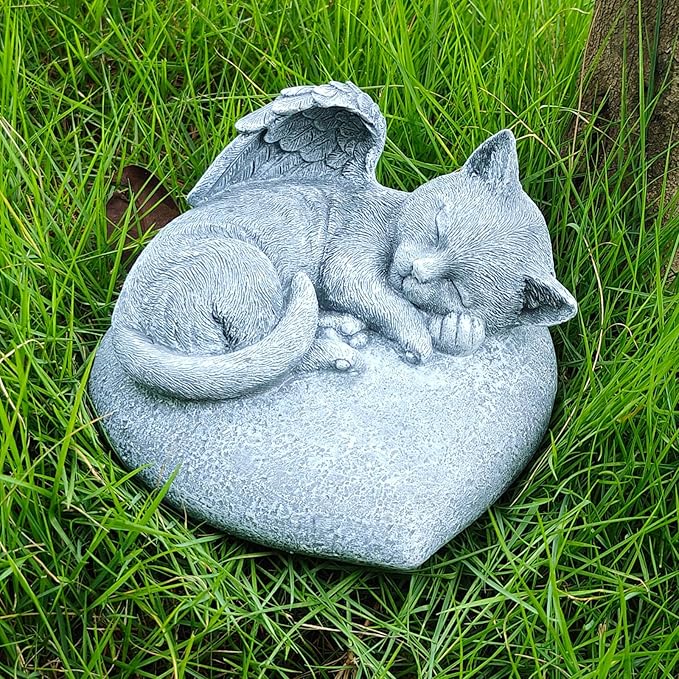 Custom Angel Cat Memorial Grave Marker Tribute Statue,Personalized Pet Cat Headstone Memorial Gift Garden Stone, Engraved with Name and Date,Gift for Sweet Kitty