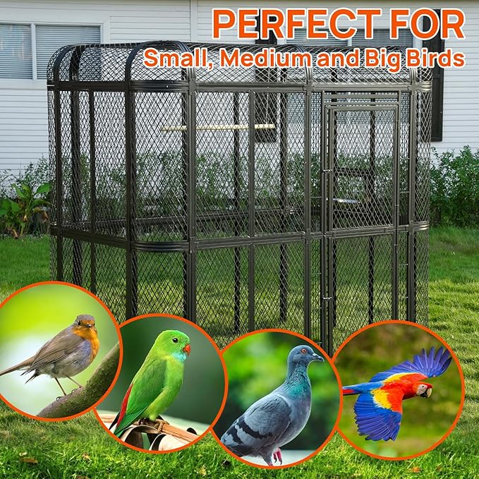 77-Inch Large Walk-in Birdcage Heavy Duty Outdoor Aviary – Rustproof Carbon Steel Flight Cage for Macaw, Budgie, Conure, Lovebird, Parakeet, Cockatiel (Black, 77 inch)