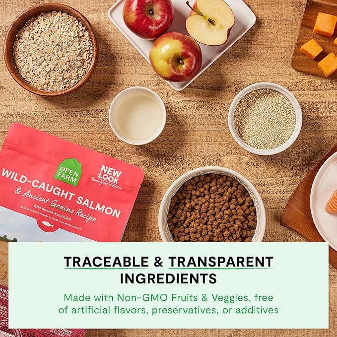Open Farm, Ancient Grains Dry Dog Food, Protein-Rich & Nutrient Dense, 90% Animal Protein Mixed with Non-GMO Fruits, Veggies and Superfoods, Pasture Raised Lamb Recipe, 4lb Bag