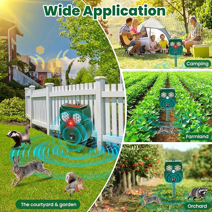 Solar Ultrasonic Animal Repellent Outdoor, 2Pack Waterproof Deer Repellent Devices with RIP Motion Sensor LED Flashing Lights, Cat, Raccoons, Skunks, Rabbits Deer Deterrent Outdoor