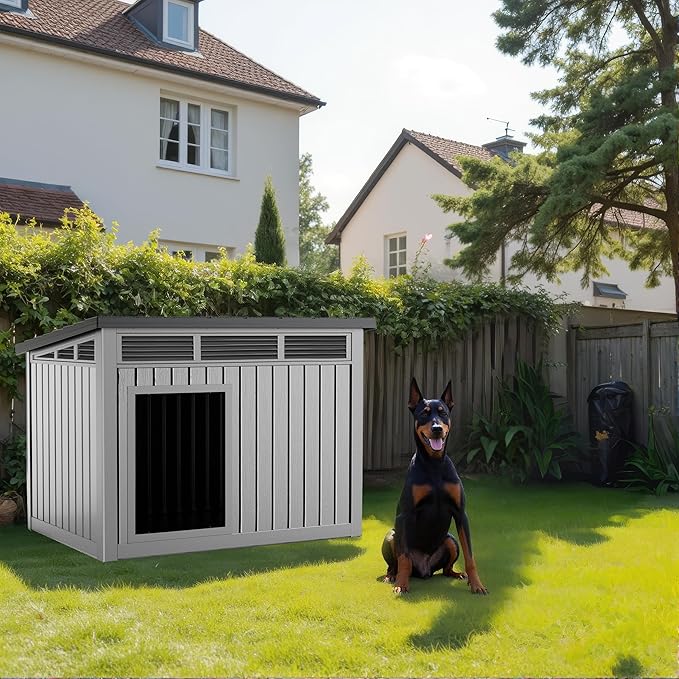 DRATO Insulated Dog House Outdoor, Resin Weatherproof Dog Houses for Large Dogs Outside Premium Material with All-Weather Protection for Pet Comfort