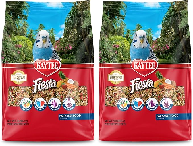Kaytee Fiesta Parakeet Food,Nutritious and Fun Blend,Supports Skin,Feather,Digestion,Brain and Heart Health,2 pounds,(Pack of 2)