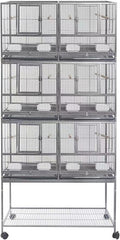1F/2F/3F Stackable Center Divided Breeder Breeding Bird Flight Double Rolling Cage for Aviaries Canaries Cockatiels Lovebirds Finches Budgies Small Parrots. (Black Vein, 3F)