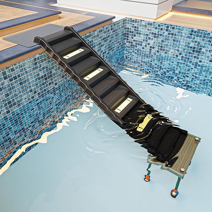 Adjustable 4-Leg Dog Pool Ramp - Quick Setup & Foldable Dog Ramp for Pool, 200lbs Capacity - Non-Slip Design for Enhanced Stability, Black