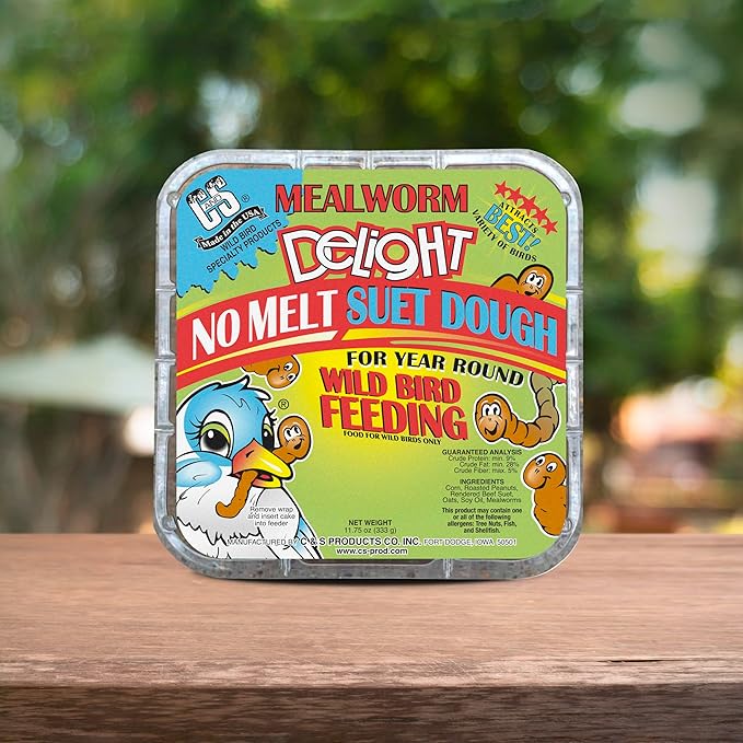 C&S Mealworm Delight No Melt Suet Dough, Suet Cakes for Wild Birds, 11.75 Ounces, Pack of 8
