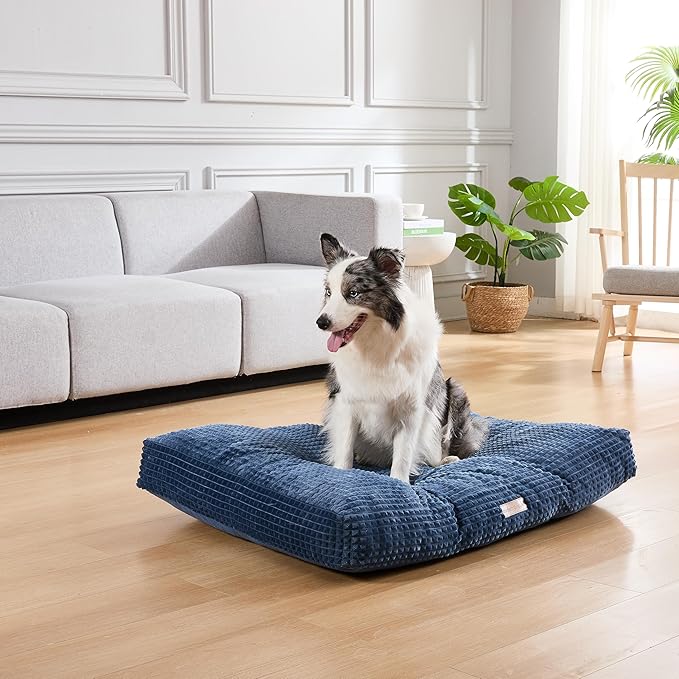 Modern Threads Ultra Plush Orthopedic Memory Foam Pillow Bed for Large Dogs with Supportive Filling and Stylish Textured Design, Blue, (48" L x 36" W x 6" Th)