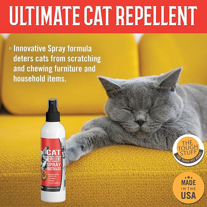 Nilodor Arkwright Tough Stuff Cat Repellent Spray - Natural Formula Discourages Scratching, Chewing & Biting, Safe for Kittens & Cats, Effective Training Aid, Made in The USA, 8 fl. oz. Spray