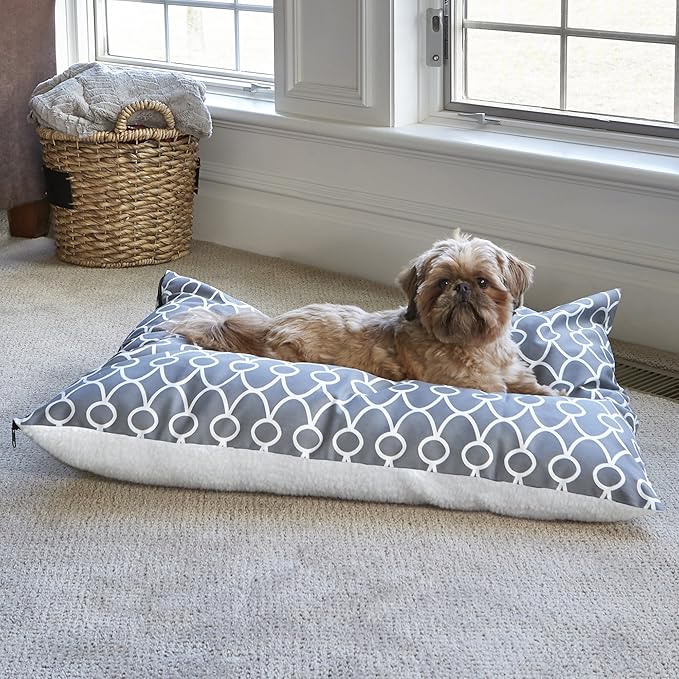 Quiet Time Teflon Gray Pillow Dog Bed 36x27, 27 x 36, Medium Dog Breed, Gray Geometric Pattern