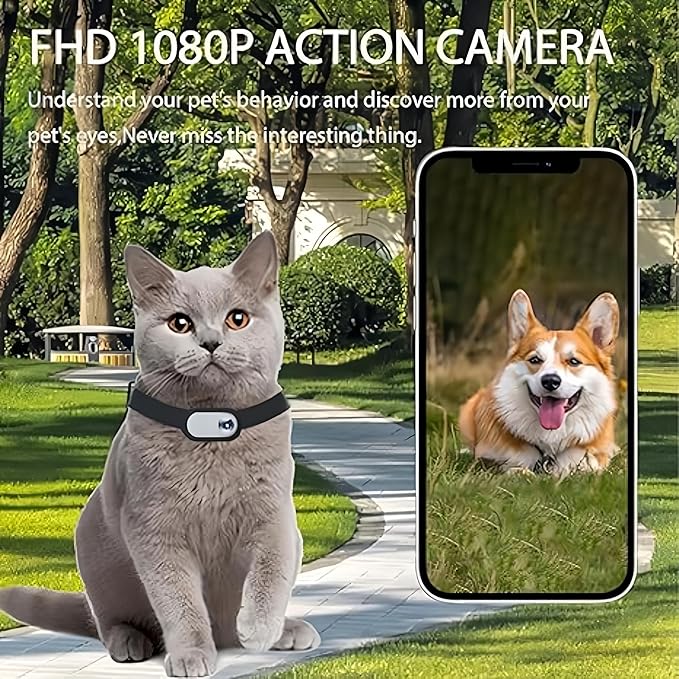 Dpofirs Pet Collar Camera, Cat Collar Camera with 0.96 Inch LCD Screen, Smart 360 Dog Camera, 170 Degree Wide Angle Pet Sport Action Camera for Video Records Indoor Outdoor